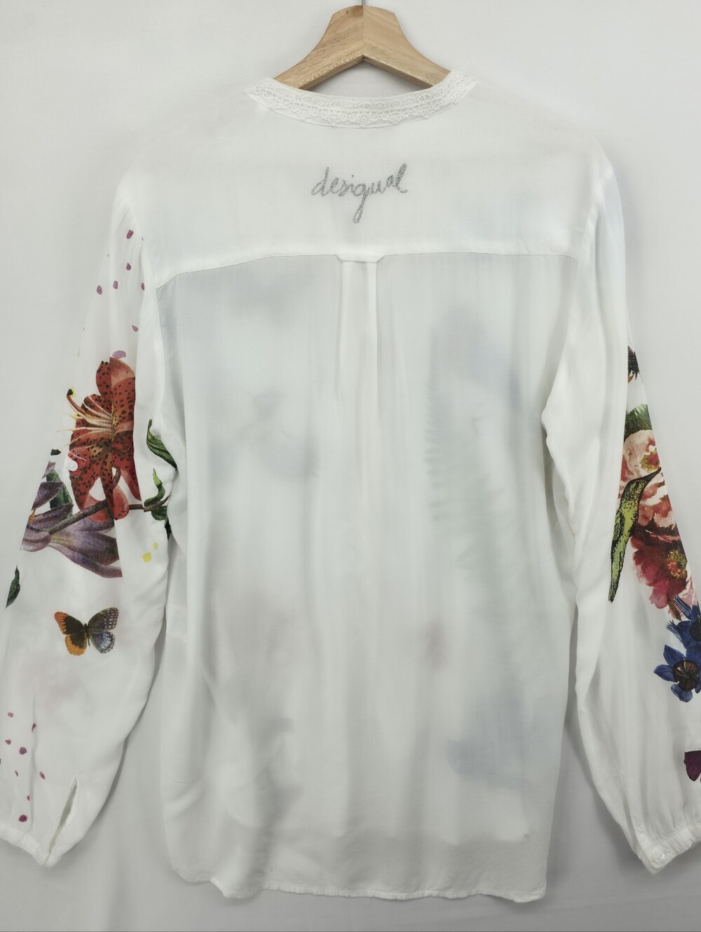 Desigual XL Bird Butterfly Floral Graphic Print Boho Artsy Blouse - Picture 12 of 16